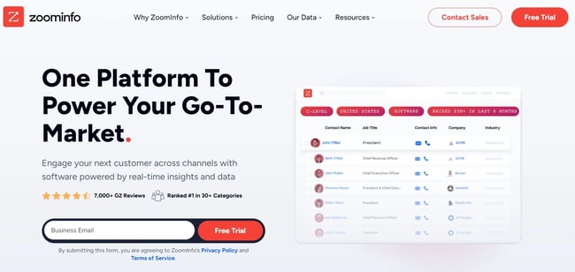 Screenshot of ZoomInfo website
